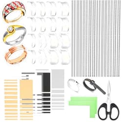 Mckanti 114 Pcs Ring Sizer Adjuster for Loose Rings with Ring Size Measuring Tool, Plug-in Invisible Ring Guards Silicone Tightener EVA Foam Ring Size Adjuster Set with Polishing Cloth Fit Any Rings Sizes