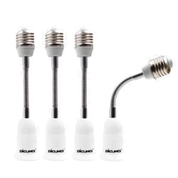 DiCUNO E26 15.5CM/5.5 Inch Extension Socket Extender Adapter, E26 to E26 Flexible Extension, All-Directional Adjustable Standard Medium Light Bulb Socket Converter (4-Pack)