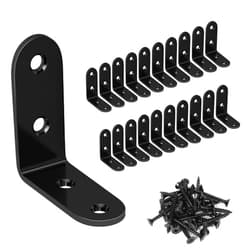 LuckIn 20 Pcs L Bracket Stainless Steel Corner Brace 1.57 x 1.57 inch Right Angle L Shape Brackets for Wooden Furniture Bedframe Cabinet Drawer Chair with 80 Pcs Screws, Black