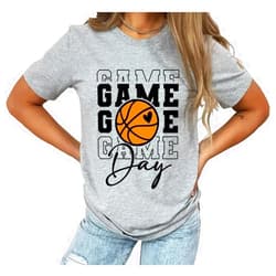 Euoehody Game Day Basketball Tshirt Woman Sunday Funday Shirts Vintage Basketball Shirt Funny Basketball Graphic Tee Tops