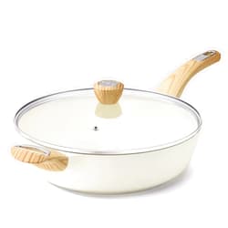 SENSARTE Nonstick Deep Frying Pan, 12 Inch Large Skillet Pan, Induction Cookware, 5Qt Non Stick Saute Pan with Lid, White Non Toxic Cooking Pan with Helper Handle, PFOA PFOS APEO Free
