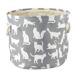 Bone Dry Pet Storage Collection Collapsible Bin with Soft Rope Handles, Small Round, 9x12, Gray Cat's Meow Print