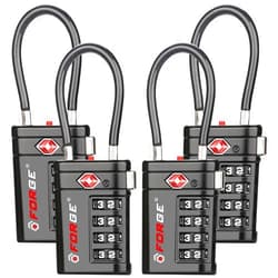 Forge TSA Approved Luggage Locks 4 Digit Combination TSA Travel Locks with TSA008, Open Alert Indicator, Zinc Alloy Body for Luggage, Suitcase, Backpack, and More. Black 4 Locks.