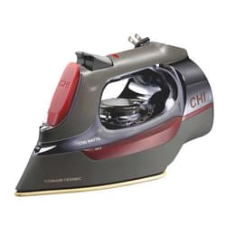 CHI Steam Iron for Clothes with 8’ Retractable Cord, 1700 Watts, 3-Way Auto Shutoff, 400+ Holes, Professional Grade, Temperature Control Dial, Titanium Infused Ceramic Soleplate, Black/Chrome (13109)