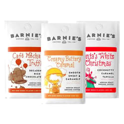 BARNIE'S COFFEE TEA CO. Barnie's Premium Flavor Coffee Trio with Santa's White Christmas, Creamy Buttery Caramel and Café Mocha Truffle, Medium Roasted Arabica Beans, 12 oz Bag (Pack of 3)