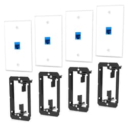 ANONION 4 Pack Ethernet Wall Plate 1 Port Keystone Jack Blue Cat6 RJ45 Coupler Outlet Connector with Single Gang Low Voltage Mounting Bracket