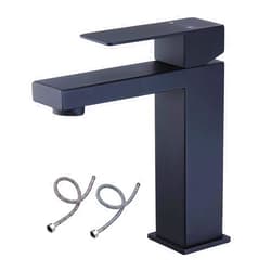 Besfocet Matte Black Single Handle Bathroom Sink Faucet, Stainless Steel Bathroom Faucet with cUPC Certified Water Supply Hoses, Commercial Vanity Faucet Modern Single Hole RV Bathroom Faucets