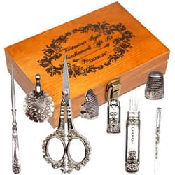 TALERLUV Vintage Embroidery Scissors Kit, Victorian Needlework Gift Set with Antique Shear, Thread Cutter, Thimbles, Needles, Awl, Bodkin, Winding Board for Sewing, Knitting, Cross Stitch, Quilting