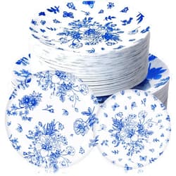 Mifoci 100 Pcs Blue and White Floral Plastic Plates Set for 50 Guests, 50 Pcs 10.25 in Dinner Plates and 50 Pcs 7.5 in Dessert Disposable for Wedding Bridal Baby Shower Tea Party