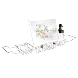 HOMEE Bathtub Tray - Stainless Steel Shower Caddy Tray with Removable Book Holder, European Style Extendable Bathtub Caddy Tray for Shower Bath Phone IPad Book Holder Candleholder Table Shelf - Sliver