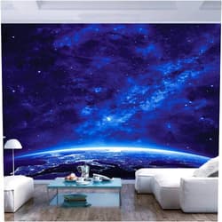 BBING COLOR 77x30 inches Wall Mural,Earth at Night from Deep Atmosphere Vibrant Milky Way Lights Starfield Ecliptic Scene Peel and Stick Self-Adhesive Wallpaper Removable Large Wall Sticker Wall Decor for Home Of