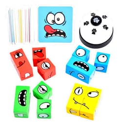 Varbertos Wooden Face Changing Magic Cube Game, Expression Puzzle Building Blocks Pattern Matching Game, Educational Puzzles Toy Board Games for Kids and Adults with Bell