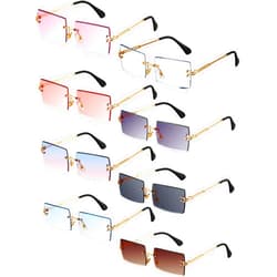 Weewooday 8 Pairs Vintage Rimless Rectangle Sunglasses Tinted Lens Gold Metal Frameless Eyewear Sunglasses for Women Men