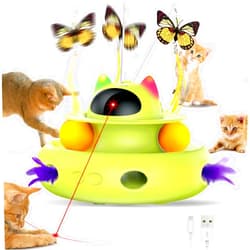 CATISM Cat Toys 4-in-1 Interactive Cat Toy for Indoor Cats,Electronic Automatic Cat Pointer Toys, Cat Feather Toys Track Balls Kitten Toys, Indoor Exercise Cat Wand Toy Green