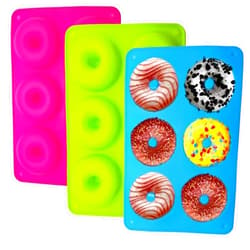 LIHUILAI 3 Pack Silicone Donut Mold - Food Grade Silicone Doughnut Baking Pan, Non-Stick Heat Resistant for 6 Full Size Donuts Cake Biscuit Bagels - Blue, Green, Pink