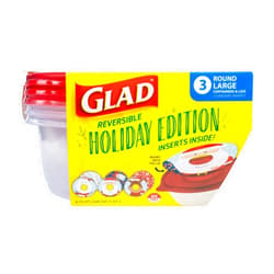 GladWare Holiday Food Storage Containers with Reversible Gift Tags, 3 Count Large Round Containers & Lids, 48oz | Microwave-Safe, Freezer-Safe, Dishwasher-Safe