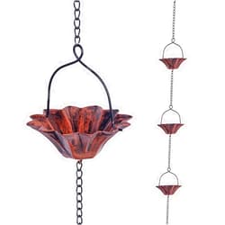 Qipade 10FT Lotus Rain Chain, Rain Chains for Gutters with 12 Cups, Adjustable Rain Catcher Chain with Bell for Eaves Drainage, Replacement for Downspout