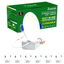 zouzai 6 Pack 6 Inch 5CCT Ultra-Thin LED Recessed Ceiling Light with Junction Box, 2700K/3000K/3500K/4000K/5000K Selectable, 12W Eqv 110W,Dimmable, led can Lights- ETL and Energy Star Certified