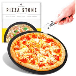 Heritage Products Heritage Pizza Stone, 15 inch Ceramic Baking Stones for Oven Use - Non Stick, No Stain Pan & Cutter Set for Gas, BBQ & Grill - Kitchen Accessories & Housewarming Gifts with Bonus Pizza Wheel - Black