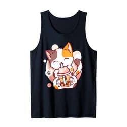 Kawaii Anime Shirts Cat Boba Tea Bubble Tea Anime Kawaii Neko Tank Top