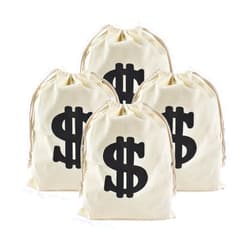 HUIANER Canvas Money Bag 4PCS Pouch with Drawstring Dollar Sign Carrying Sack Costume Props Canvas Coin Bag for Toy Party Favor, Pirate Cowboy Cosplay Theme Party(11.8 x 15.7 Inch)