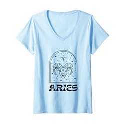PinkPunkPrints.com Womens Aries Zodiac Astrology (Light Edition) V-Neck T-Shirt
