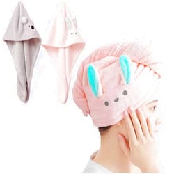 YANBOYI Microfiber Hair Towels Super Absorbent Hair Drying Towel Turban for Women and Girls Quick Magic Hair Dry Hat Hair Towel Wrap Bathing Wrapped Cap 2 Packs (Pink+Grey)