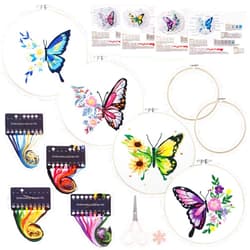 Genround Embroidery Kit for Beginners,Cross Stitch Kits Set,Floral Butterfly Pattern Needlepoint Kits,4 Sets Hand Embroidery Kit for Craft Lover Hand Stitch,Embroidery Starter Kits for Adults Beginners