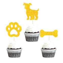 Kaakswa 24 Pcs Dog Theme Cupcake Topper Dog Paw Print Puppy Dog Birthday Party Decorations Supplies Pet Theme Party Cake Decorations