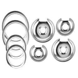 Fetechmate Electric Stove Burner Drip Pans 2 Large 8'' WB32X10013 & 2 Small 6'' WB32X10012 Chrome Burner Drip Pan Bowls Set, Drip Pan and Trim Ring Set for Electric Range by Fetechmate