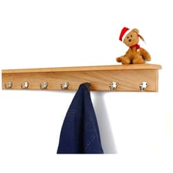 PegandRail Solid Cherry Shelf Coat Rack with Satin Nickel Single Style Hooks (Natural, 37