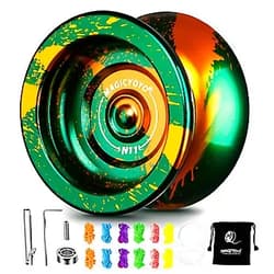 MAGICYOYO N11 Professional Responsive Yoyo, Dual Function Yo Yo Metal Alloy Unresponsive Yoyo, Pro Trick Yoyo with KK Bearing + Axle + Bearing Removal Tool + Bag + 12 Yoyo Strings (Green Golden) N11-green Golden