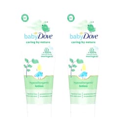 Baby Dove Hypoallergenic Lotion Caring By Nature 2 Count Build a Healthy Foundation for Your Baby's Skin Contains Vitamin E and 100% Natural Moringa Oil 13.5 fl oz (Pack of 2)