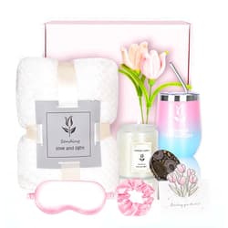 ACSUCK Gifts for Women, Birthday Gifts Basket,Get Well Soon Gifts Basket Package with Luxury Flannel Blanket,Unique Handmade Flower Gifts for Her,Sister, Mom, Girl Friend, Best Friends