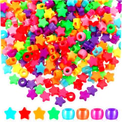 WILLBOND 500 Pieces Colorful Pony Beads Star Pony Beads Barrel Shape Large Hole Acrylic Beads Bracelet Kawaii Rainbow Necklace Jewelry Making Craft Beads for Christmas Valentine's Giving DIY Jewelry Making