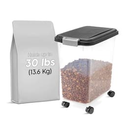 IRIS USA Airtight Dog Food Storage Container, Up to 30 lbs, Attachable Wheels, for Dog Cat Bird and other Pet Food Storage Bin, Keep Fresh, Easy Mobility, BPA Free, Black