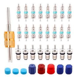 TWTADE 33PCS Air Conditioning Valve Core Kit Car A/C R12 R134a Refrigeration Schrader Valve Stem Cores with Valve Core Removal Tool HVAC System Seal Caps Kit