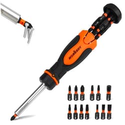 HORUSDY Magnetic Ratcheting Screwdriver Bit Set: 14-in-1 Bit Screw Driver Kit Includes 1/4” Screwdriver Bit Holder, 13 Screwdriver Bits with Phillips, Slotted, Square, Torx, Hex for Garage & Daily Repair