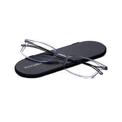 ThinOptics Frontpage Brooklyn Reading Glasses + Milano Aluminum Case Clear Frames / Silver Case 1.5 x