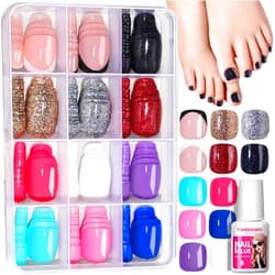 FANDAMEI Press on Toe Nails, 12 Colors 288PCS Press on Toenails Short Square, 4 Glitter Toenails Full Cover, 6 Glossy False Nails for Feet, 2 French Tip for Nail
