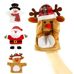 Athoinsu 3 Pack Christmas Hand Puppets, Snowman Elk and Santa Claus, Xmas Holiday Party Supplies Gifts for Toddler Kids