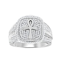 SVC-JEWELS 1.20 Ctw Round Cut White Diamond 14K White Gold Over Egyptian Ankh Cross Band Ring For Men's