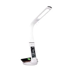 OttLite Desk Lamp with Clock and Wireless Charging Station – Adjustable Neck, Touch Controls, 3 Color Temperatures, ClearSun LED, Clock Display, for Work, Study, Reading, Crafting (White)