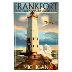 Lantern Press 10x15 Inch Wood Sign, Ready to Hang Wall Decor, Frankfort Lighthouse, Michigan