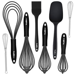 Walfos Silicone Cooking Utensil Set,8-Piece Whisk Set,304 Small whisk, Food-Grade Silicone Heads-Silicone Kitchen Spatulas and Brush for Nonstick Cookware.Dishwasher Safe (BPA Free) - Black