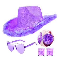 SHENYI Glitter Cowgirl Hat with Heart Sunglasses Body Glitter Face Glitter Cowboy Hat for Women Men Music Festival Party