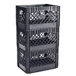 Muscle Rack PMK24QTB-3 24 Quart 3 Pack Black Heavy Duty Rectangular Stackable Dairy Milk Crates, 11