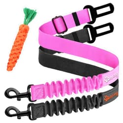 Felyong Dog Seatbelt - Pet Dog Seat Belt Car Harness Dog Vehicles Seat Belts Adjustable Safety Stretchy 2+1 Packs,Black + Pink