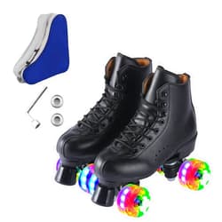 Ugboiu Roller Skates for Men and Women, Black Derby Roller Skates with 4 Shiny Wheel, Classic Double-Row Roller Skates for Indoor and Outdoor