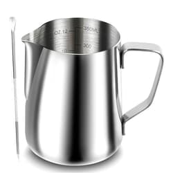 Saiveina Milk Frothing Pitcher, Espresso Steaming Pitcher 12oz,Espresso Machine Accessories,Stainless Steel Milk Coffee Cappuccino Barista Steam Pitchers Milk Jug Cup with Decorating Pen Latte Art